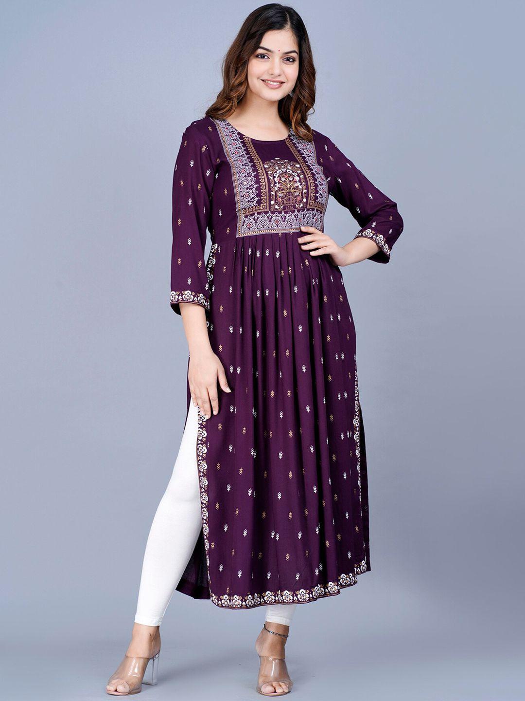 kalini women ethnic motifs printed mirror work summer sheers anarkali kurta