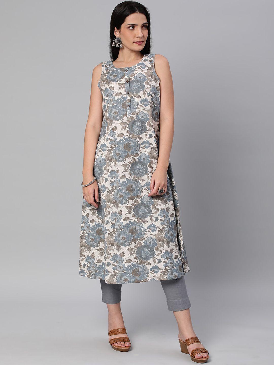 kami kubi floral printed sleeveless cotton kurta