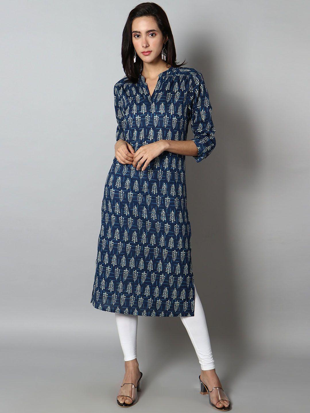 see designs women ethnic motifs printed band collar cotton kurta