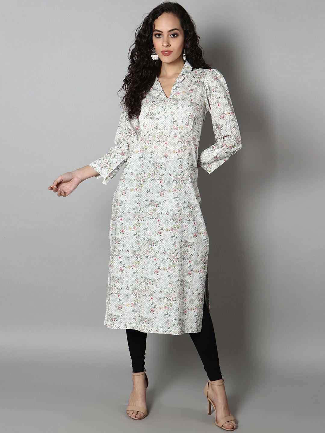 see designs women floral printed shirt collar cotton kurta