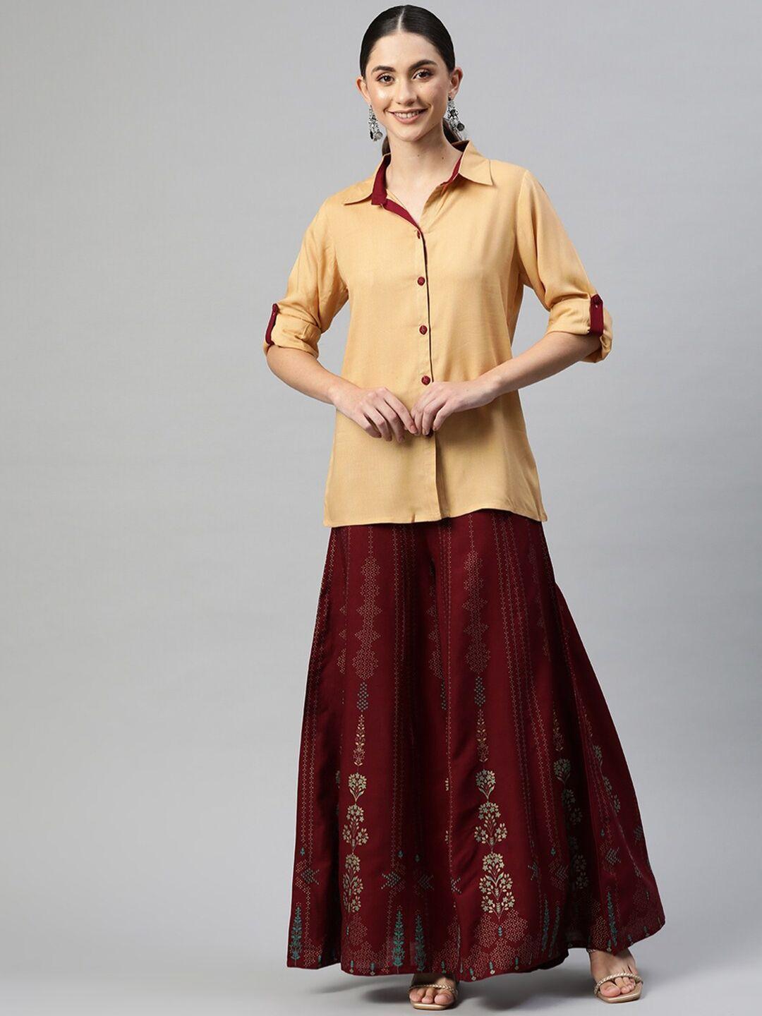 kalini rayon shirt with printed sharara set