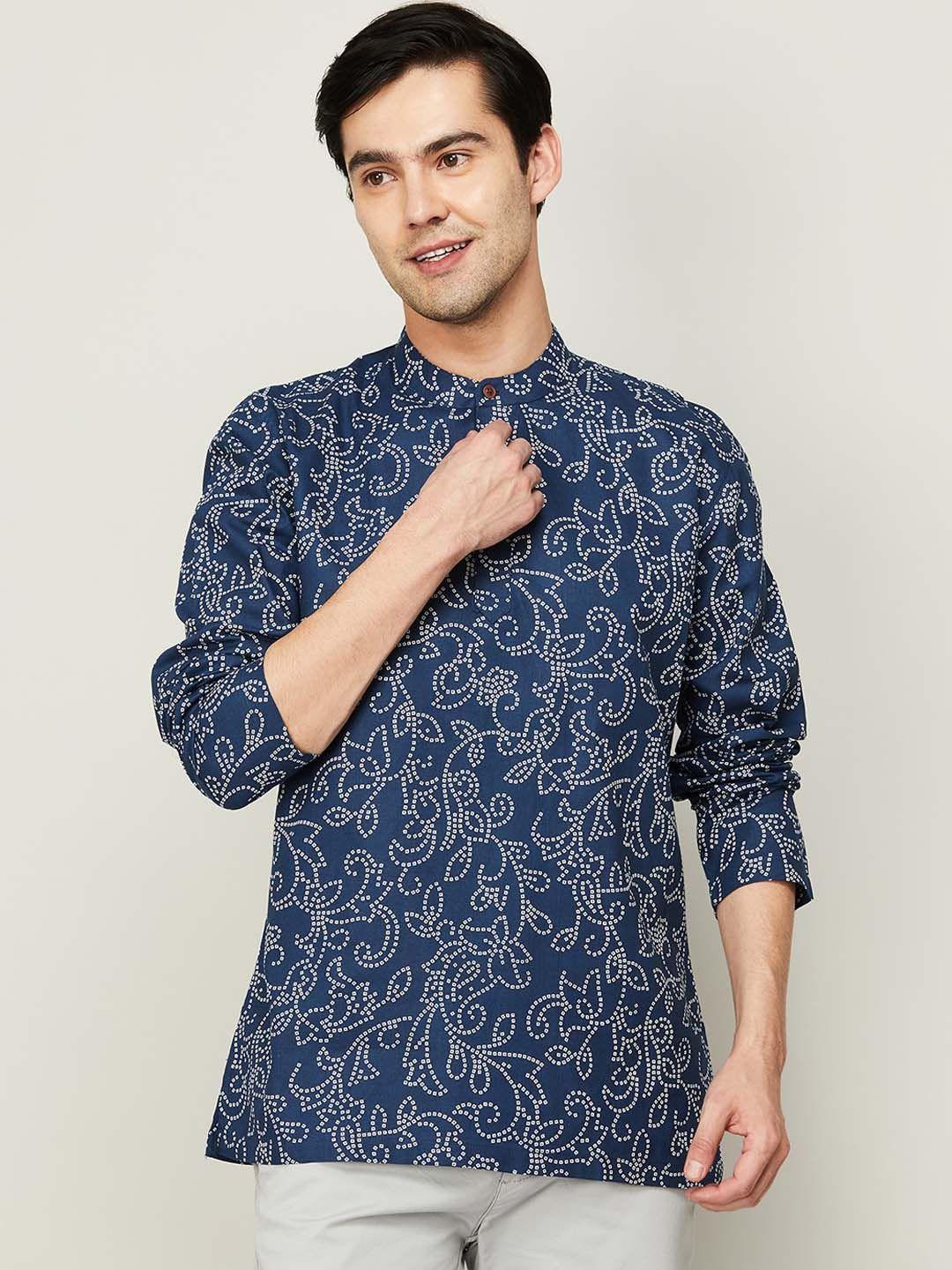 melange by lifestyle men bandhani printed cotton kurta