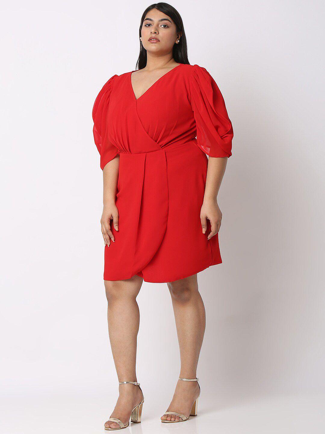 curves by mish plus size v-neck wrap georgette dress