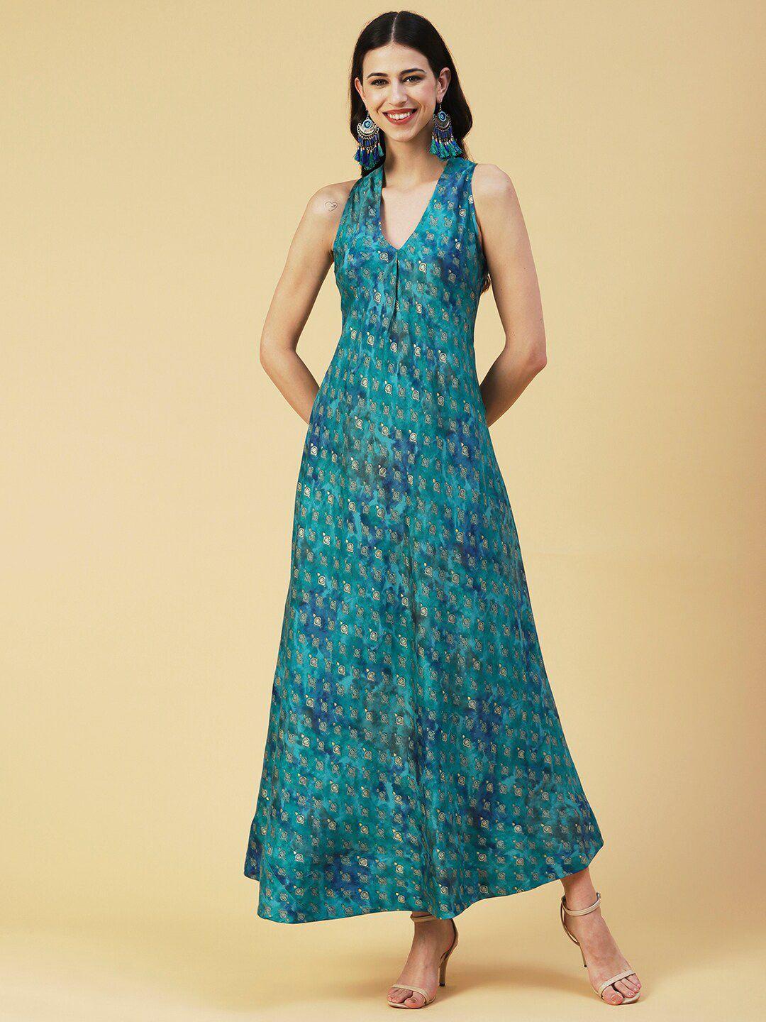 fashor ethnic motifs silk a-line maxi dress