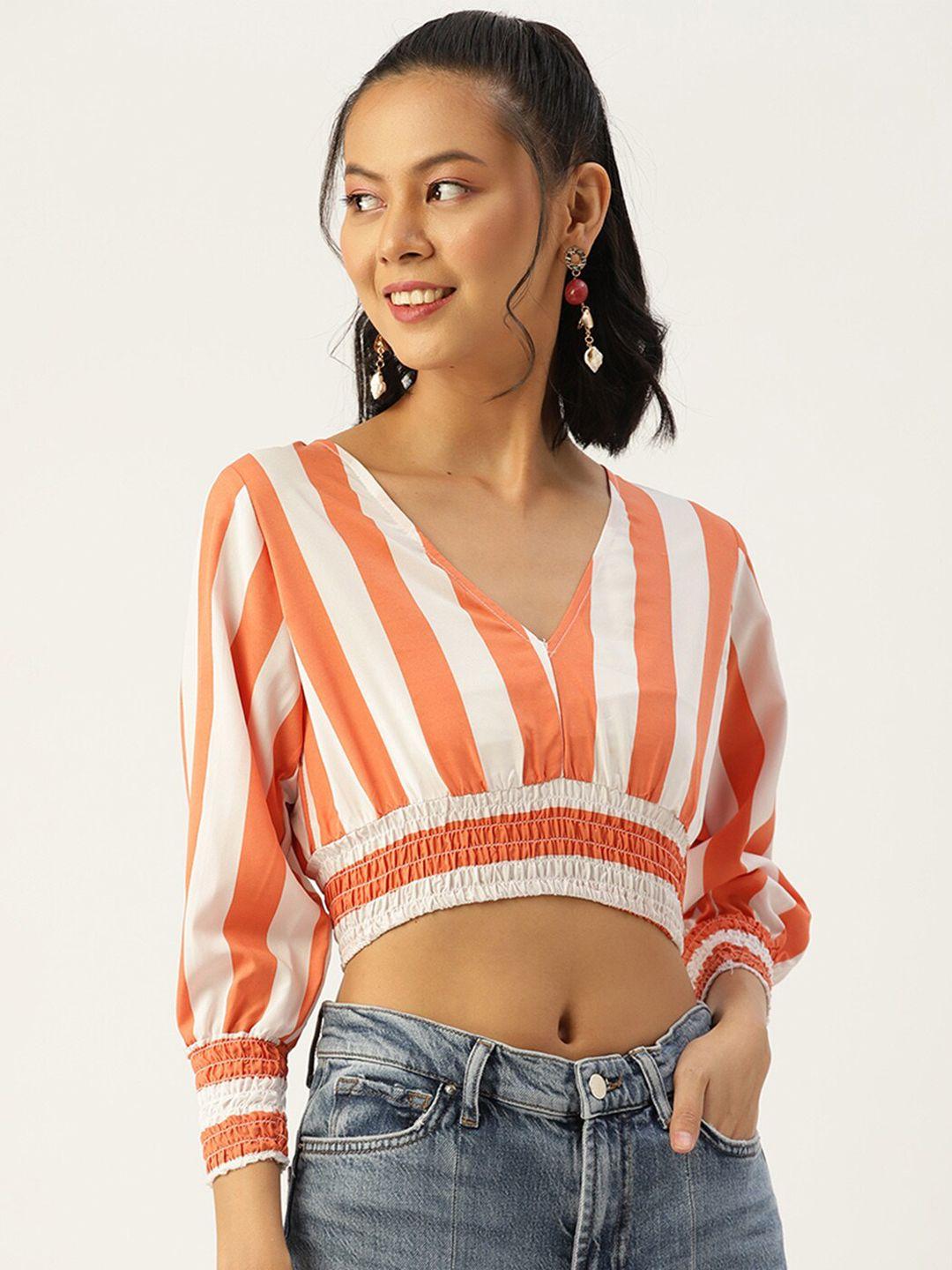 sirikit striped smocked crepe crop top