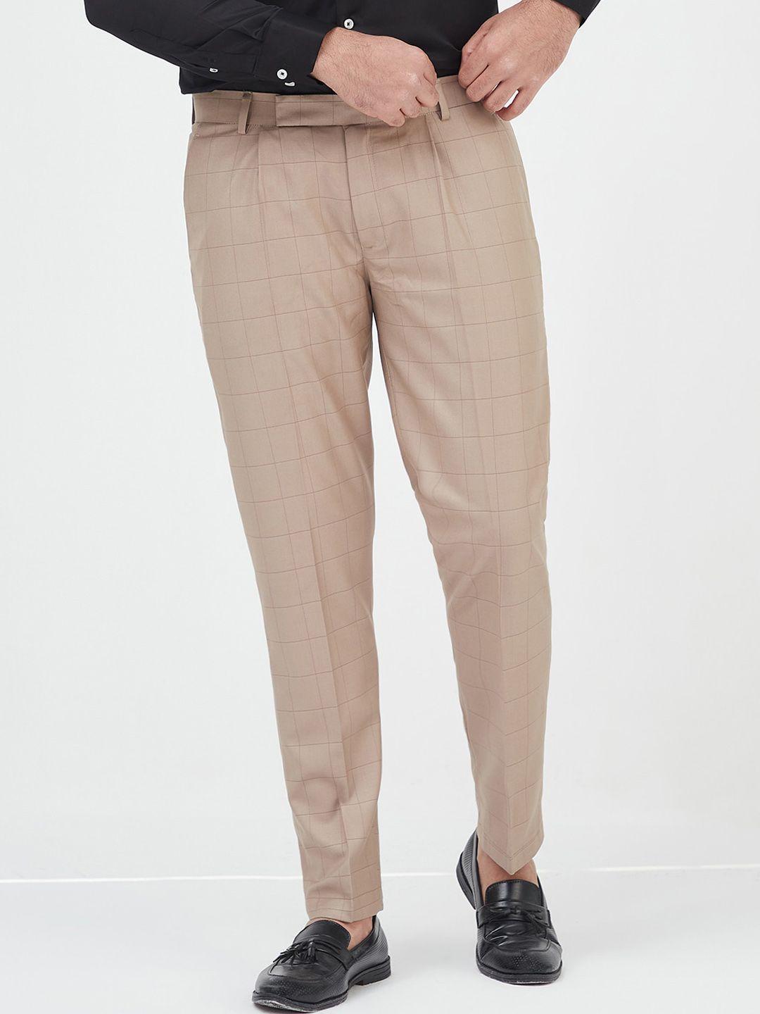 mr button men checked slim fit pleated trousers