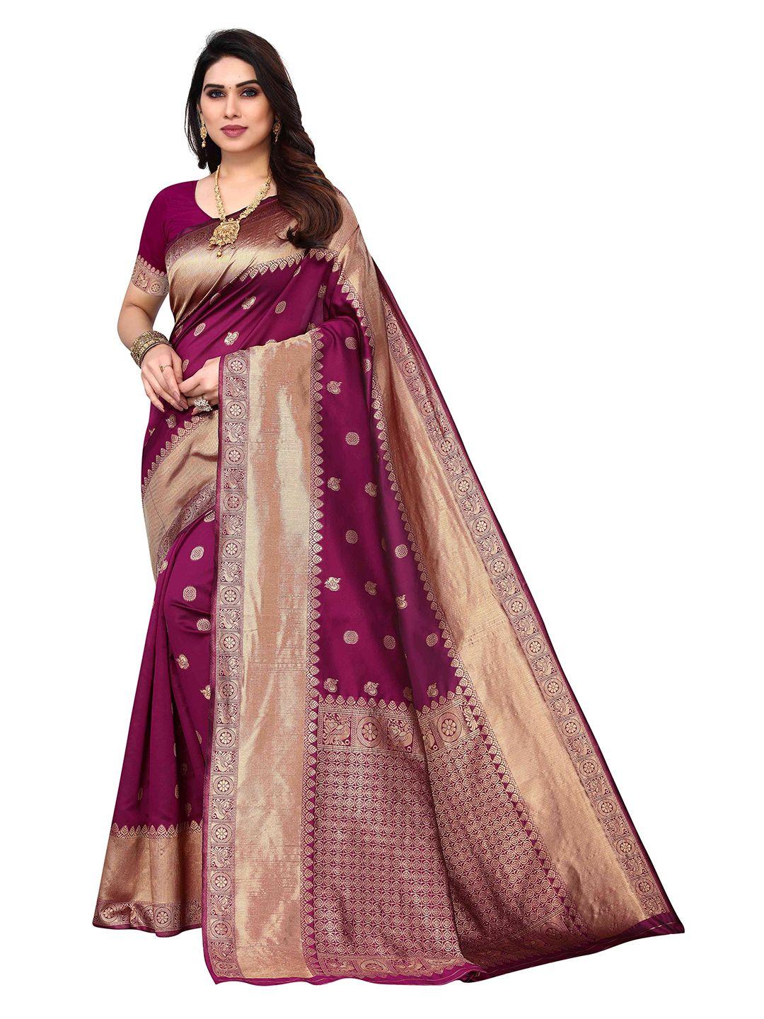 aadvika purple & gold-toned paisley zari silk blend kanjeevaram saree