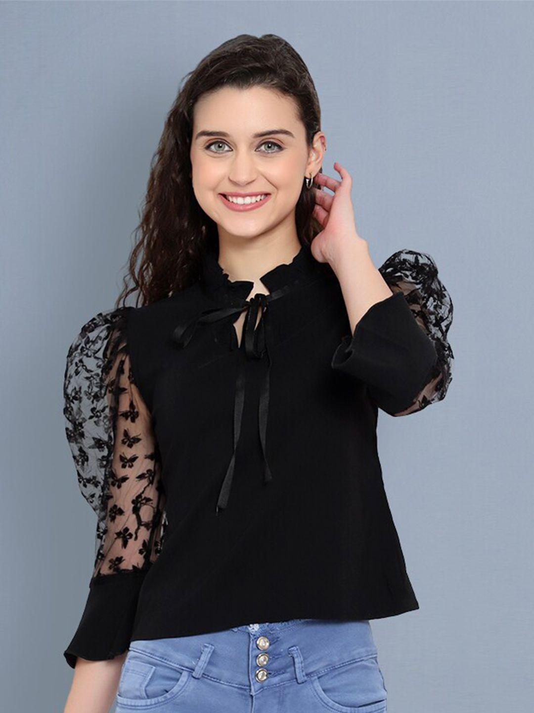 buy new trend embroidered tie-up neck lace top