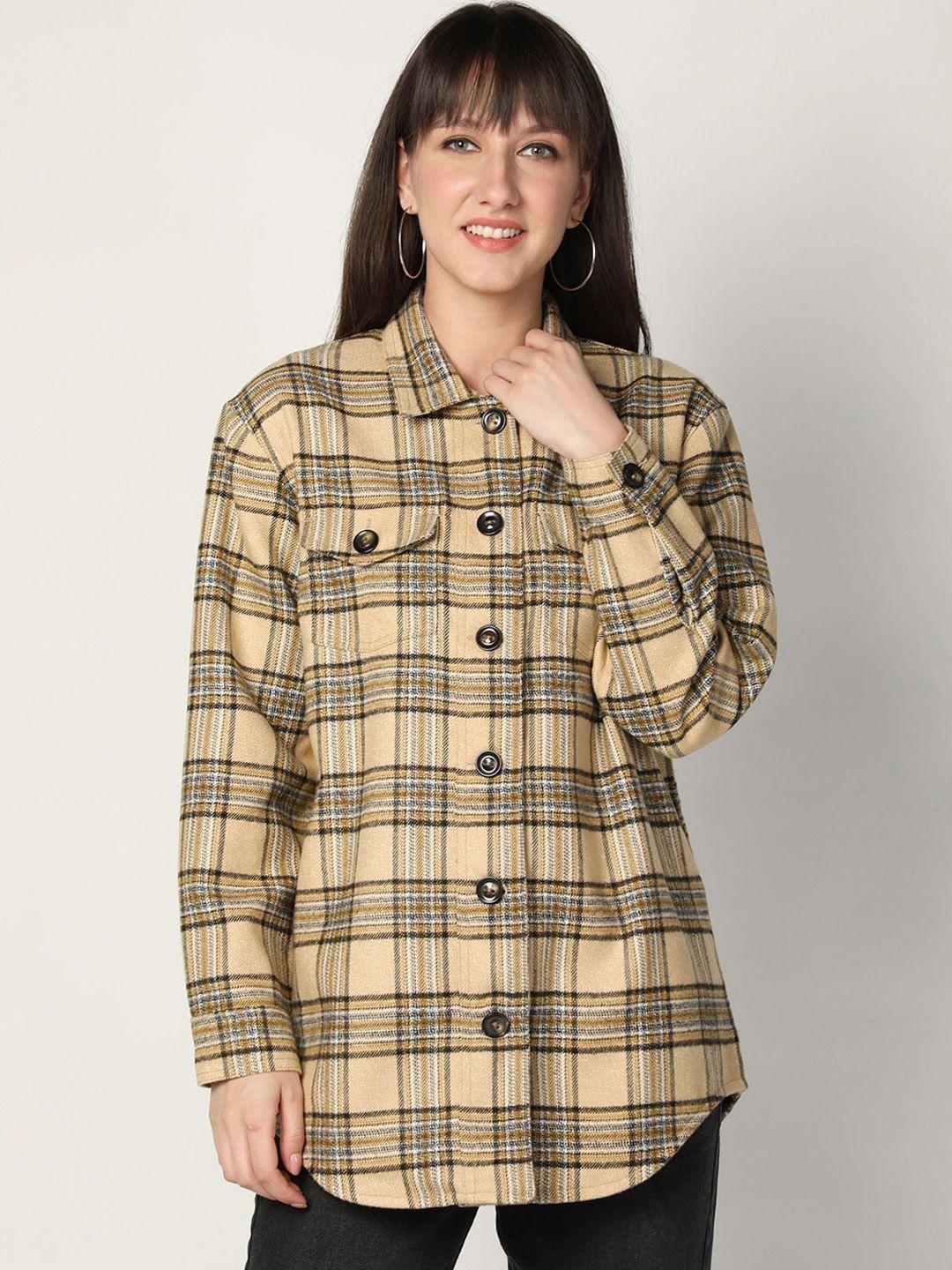 honnete women tartan checks casual acrylic shacket