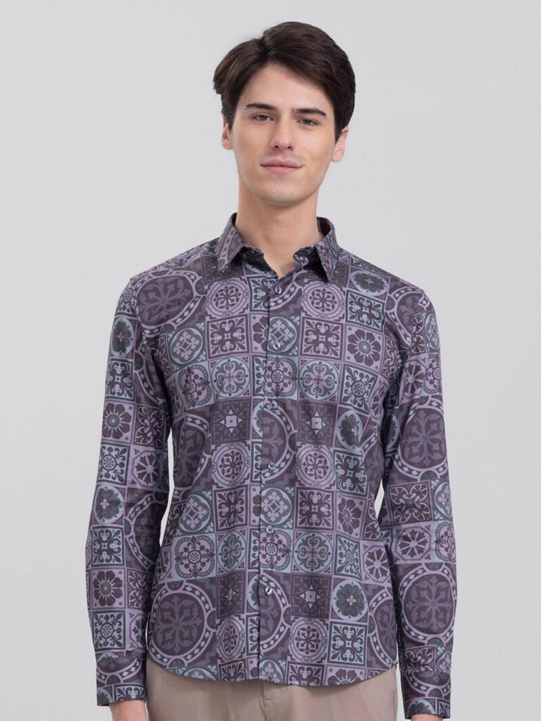 snitch men slim fit printed casual cotton shirt