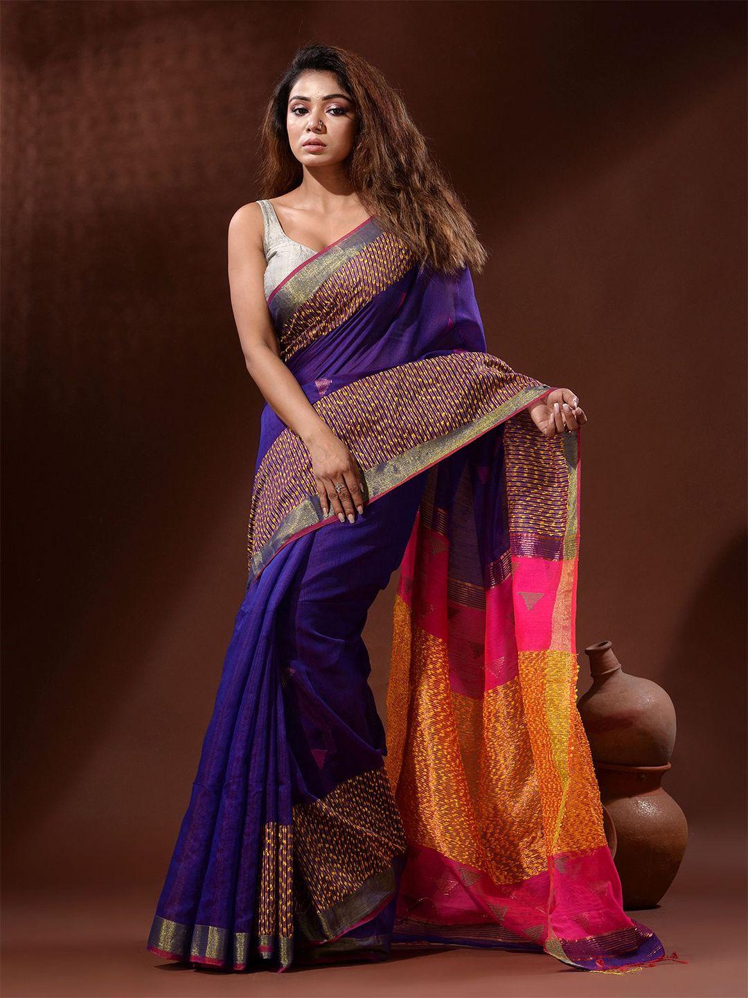 charukriti striped zari silk cotton saree