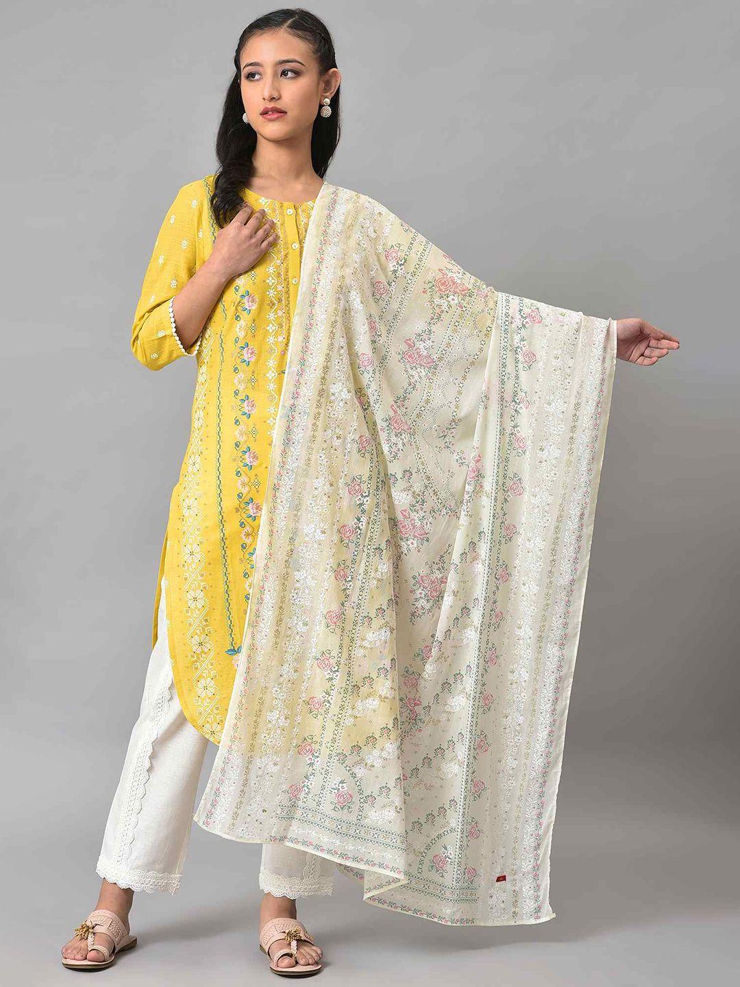 w floral printed pure cotton dupatta