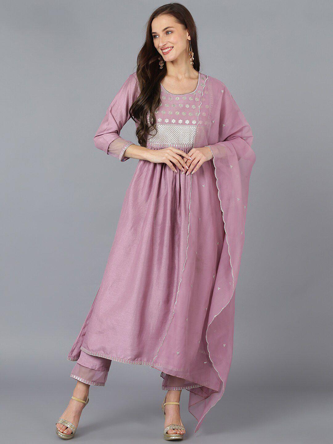 ahika embroidered sequinned kurta with trousers & dupatta