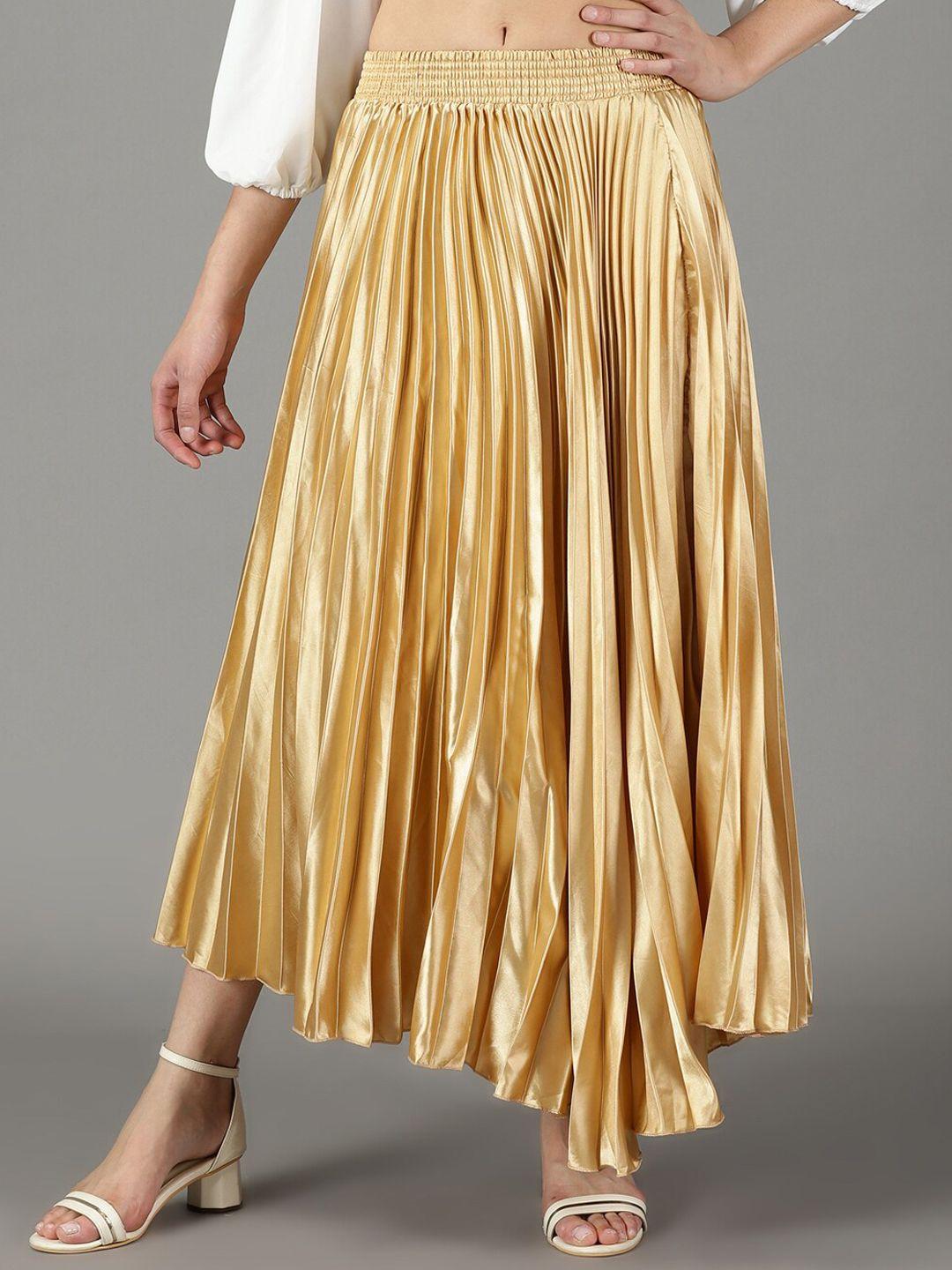 showoff satin accordion pleated flared maxi skirt