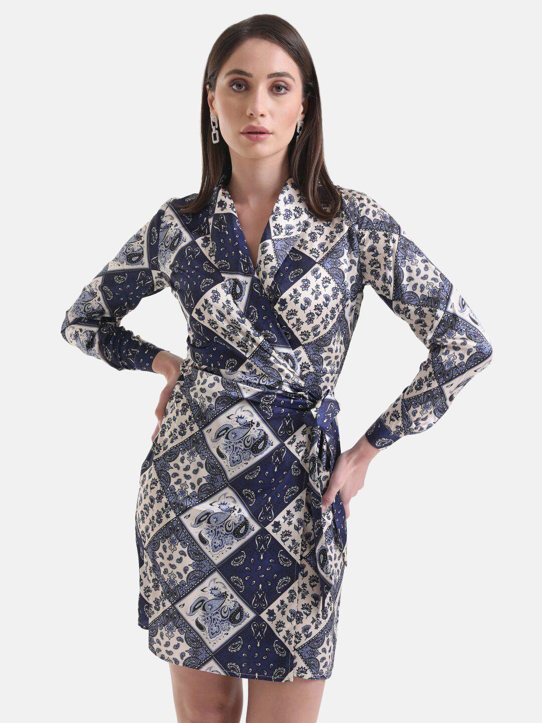 kazo ethnic motifs printed tie-up wrap dress