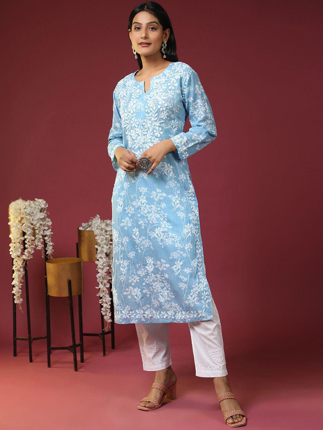 house of kari women floral printed thread work kurta