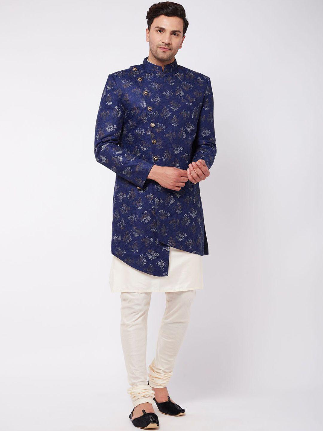 vastramay men printed angrakha style sherwani set