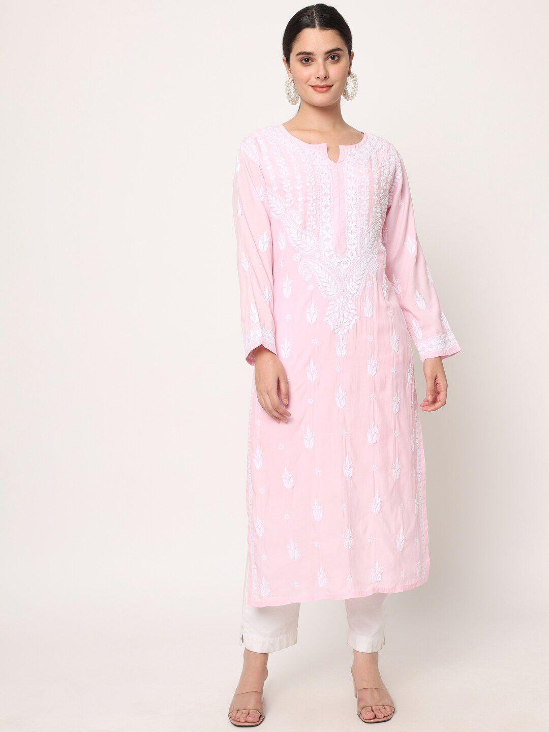 paramount chikan women ethnic motifs embroidered chikankari kurta with trousers