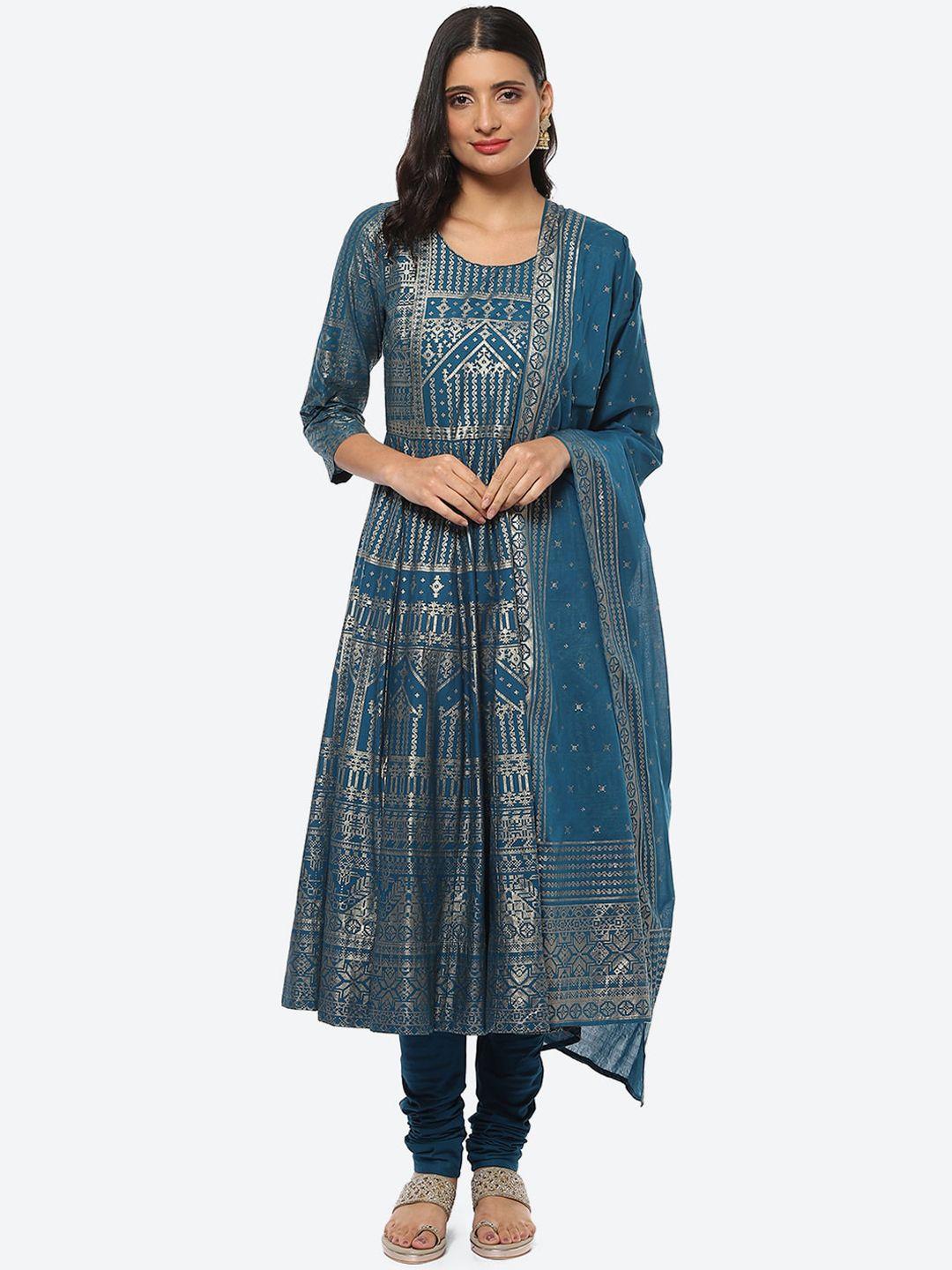 biba women plus size ethnic motifs printed empire kurta with churidar & dupatta