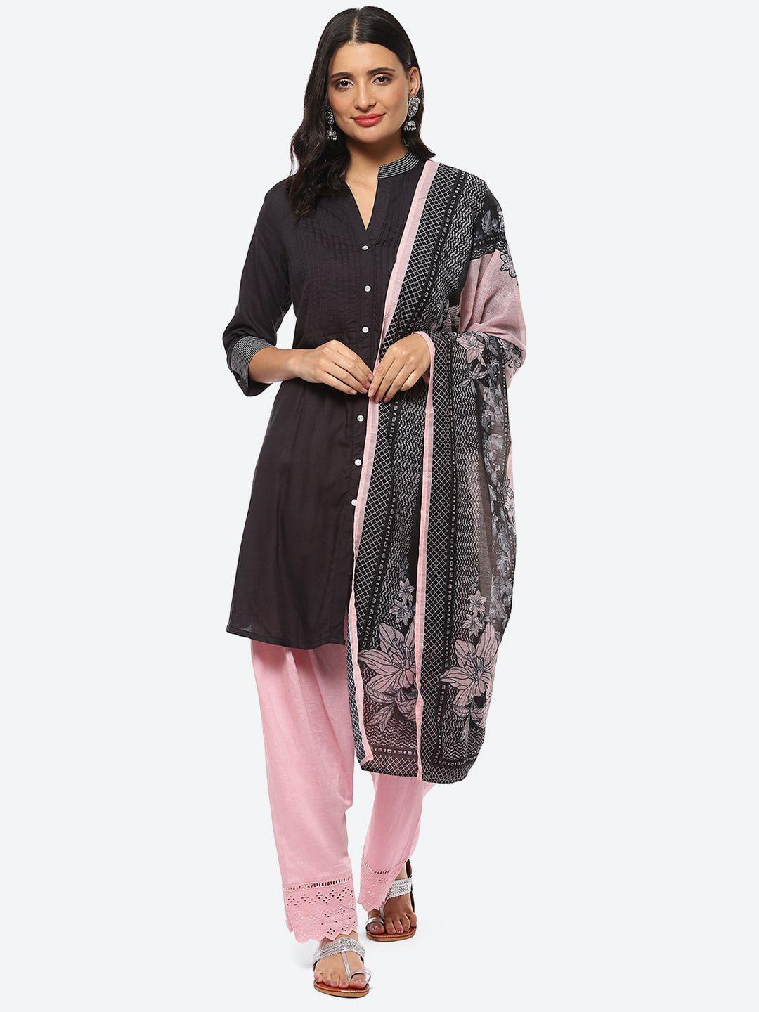 biba women pleated kurta with palazzos & dupatta set