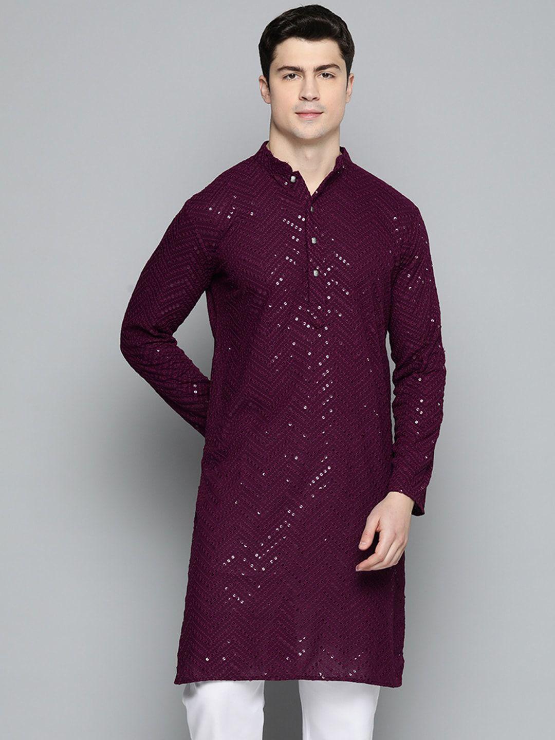 jompers men mandarin collar embellished pure cotton kurta