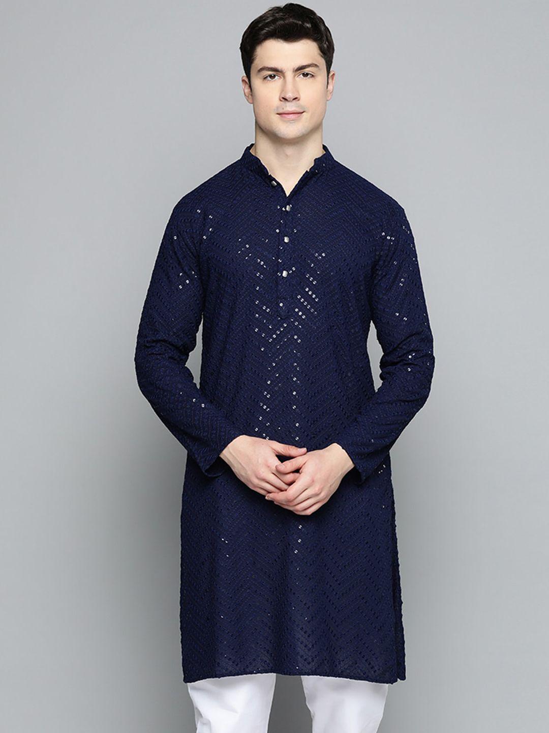 jompers men mandarin collar embellished pure cotton kurta