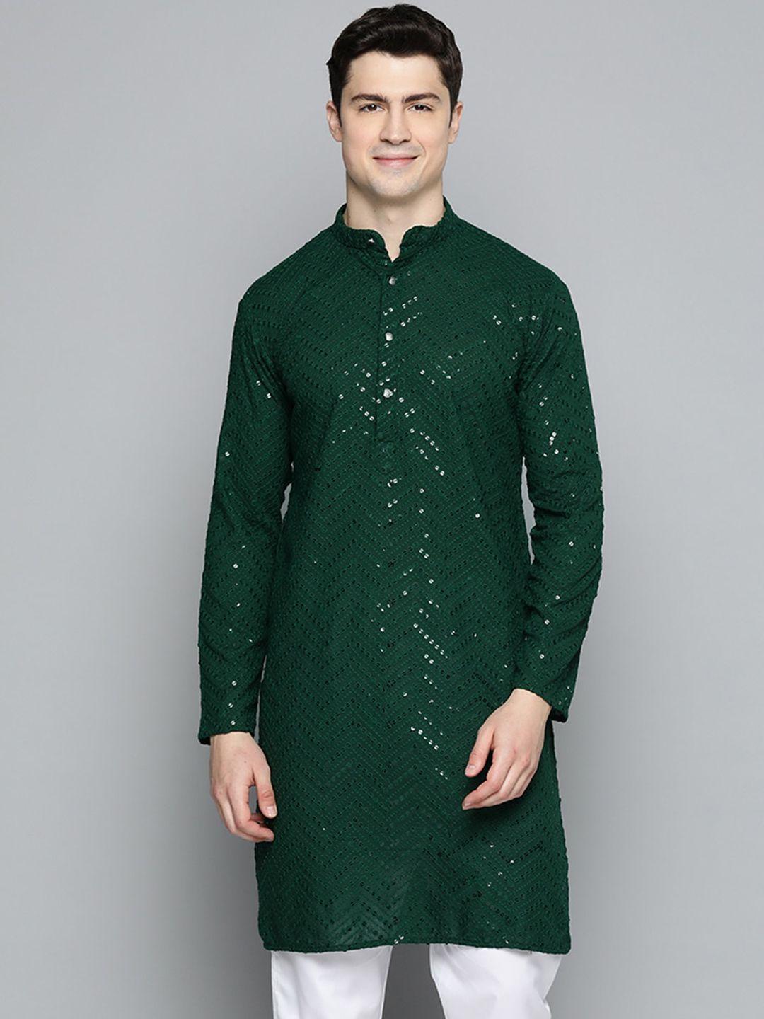 jompers men mandarin collar embellished pure cotton kurta