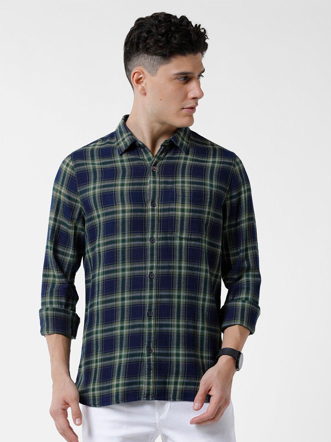 wrogn men checked twill weave casual cotton shirt