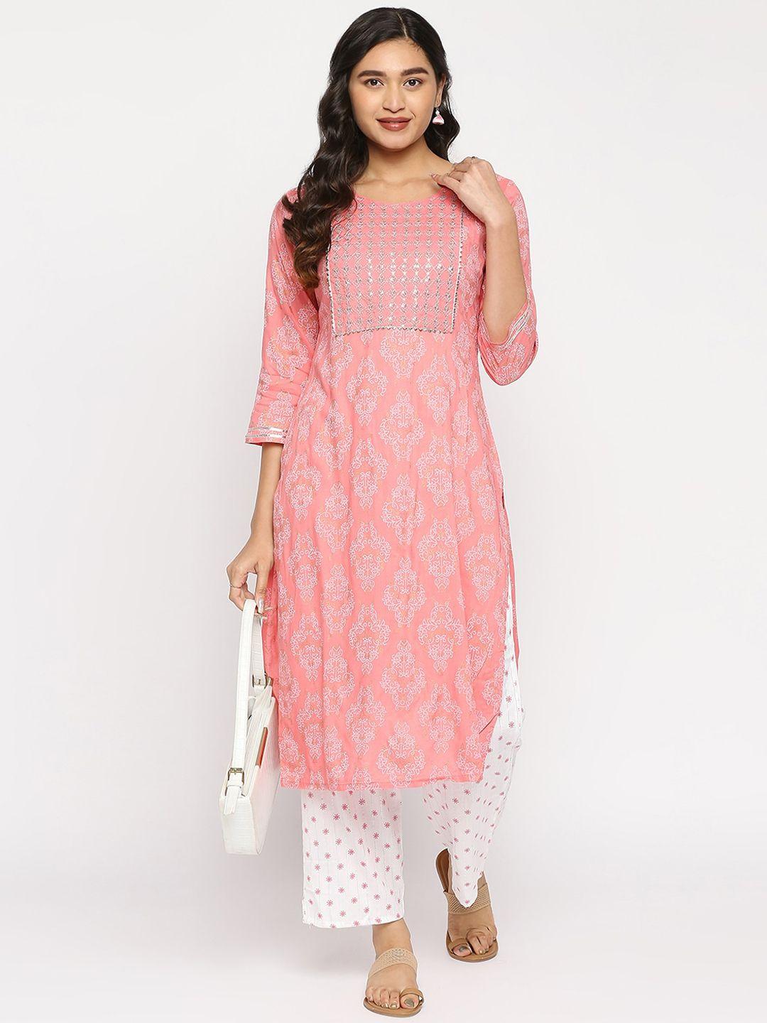 zri women ethnic motifs printed sequinned kurta with palazzos