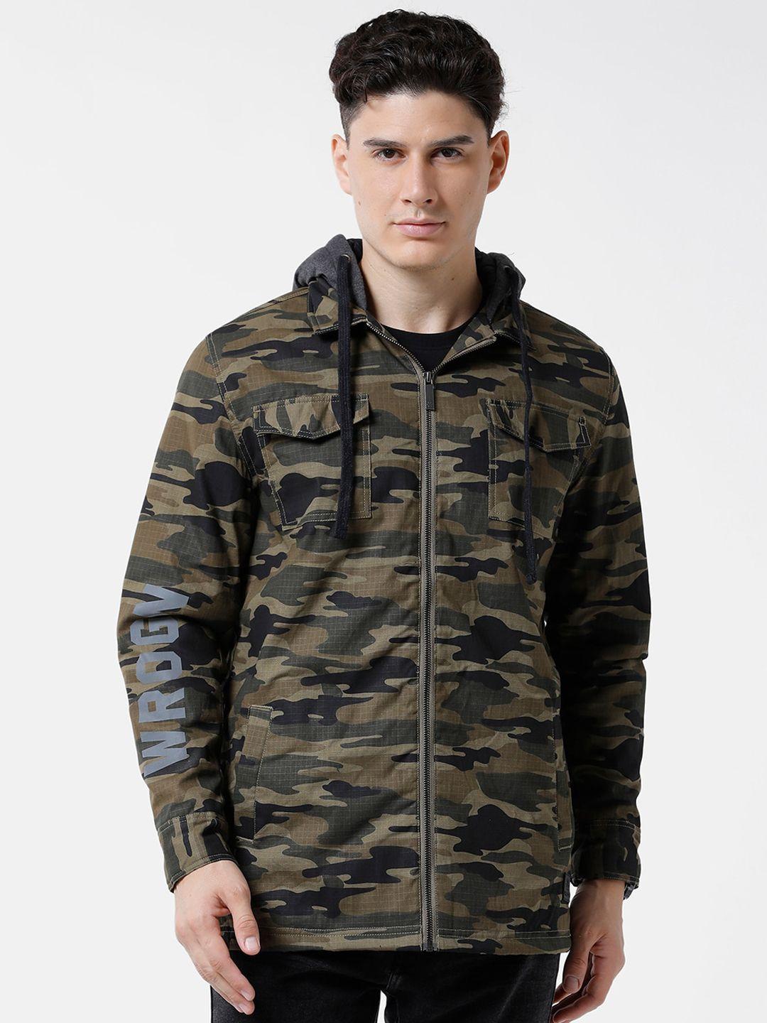 wrogn men camouflage hooded cotton bomber jacket