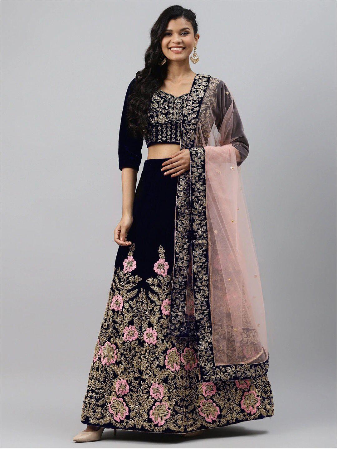 readiprint fashions velvet semi-stitched lehenga & unstitched blouse with dupatta