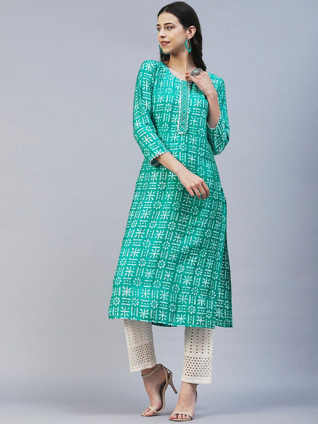 fashor women printed round neck straight fit kurta