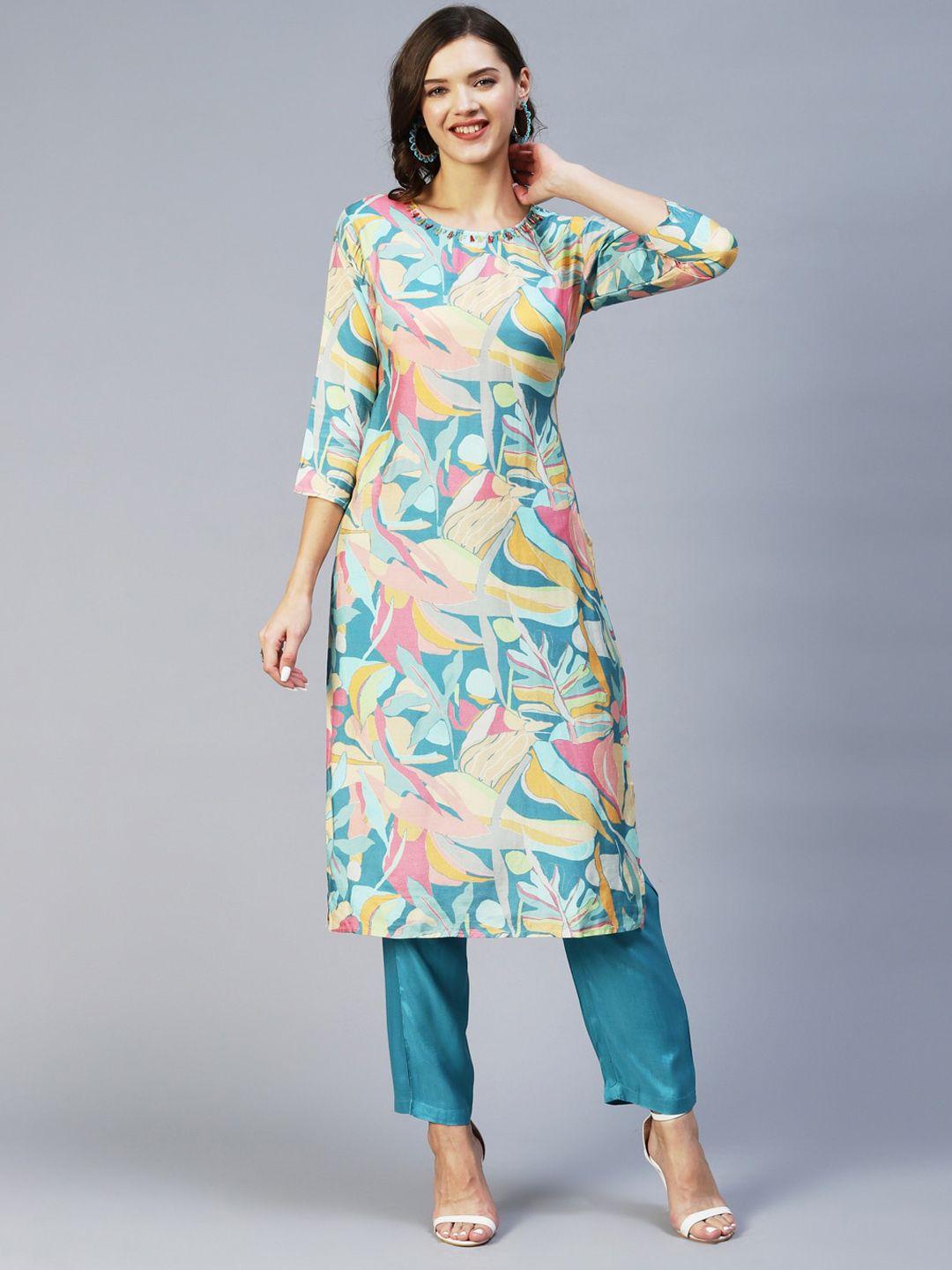 fashor women printed kurta with trousers