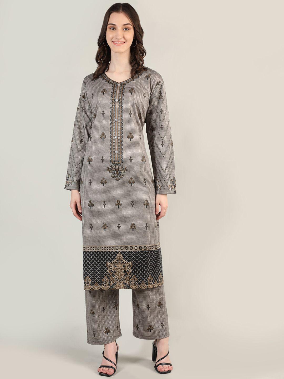 mikhad printed long sleeves straight kurta with palazzo