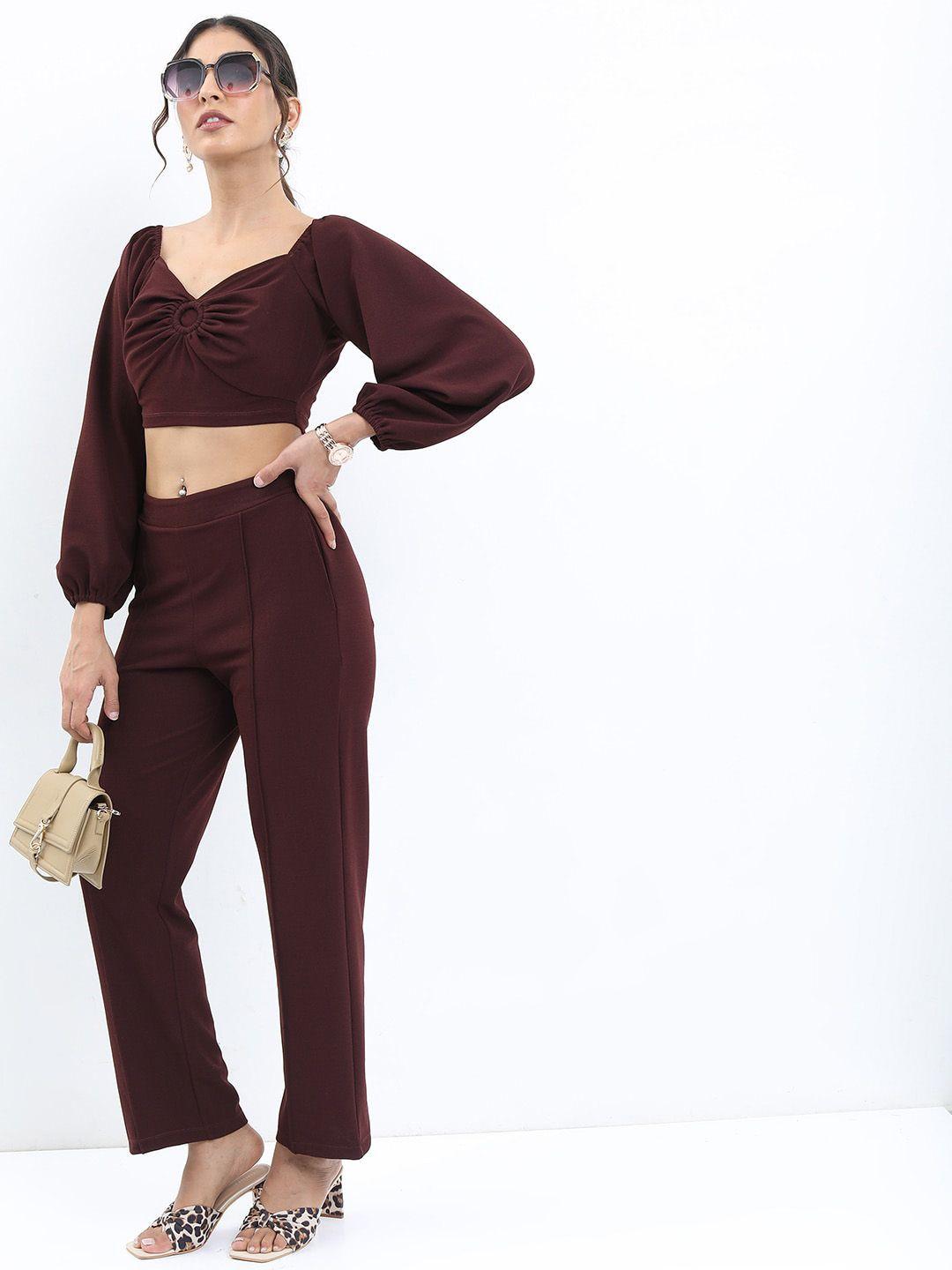 ketch women sweetheart neck crop top with trouser co-ords set