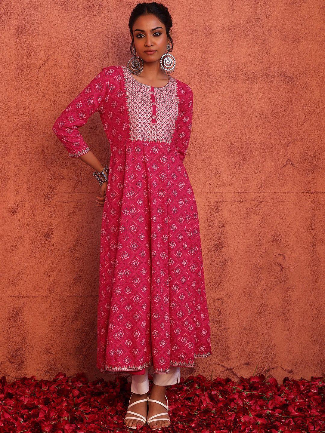 indya women bandhani printed with embroidered detail anarkali kurta