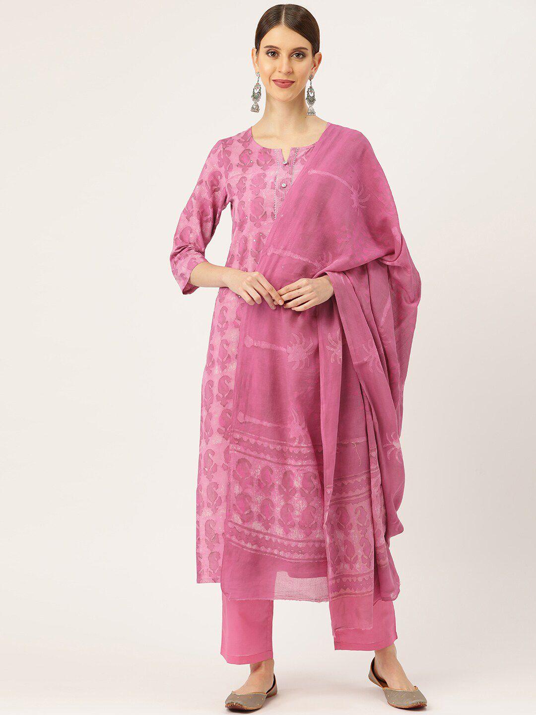 prakrti ethnic motifs printed gotta patti pure cotton kurta with trousers & with dupatta