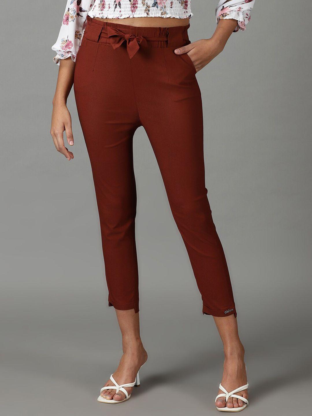 showoff women slim fit high-rise trousers