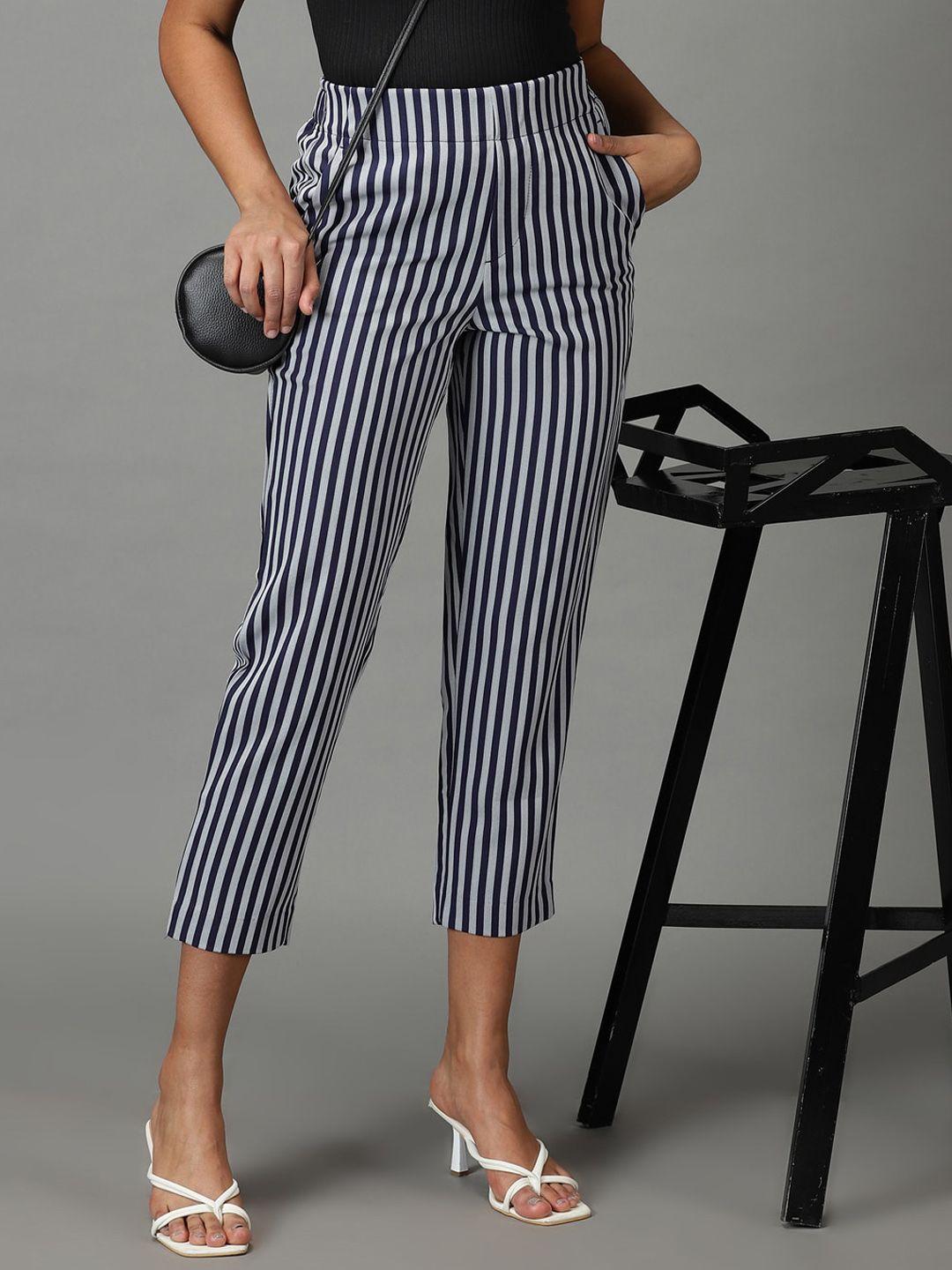 showoff women striped straight fit trousers