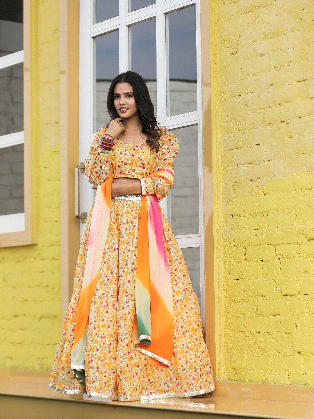 indi inside printed ready to wear lehenga & unstitched blouse with dupatta