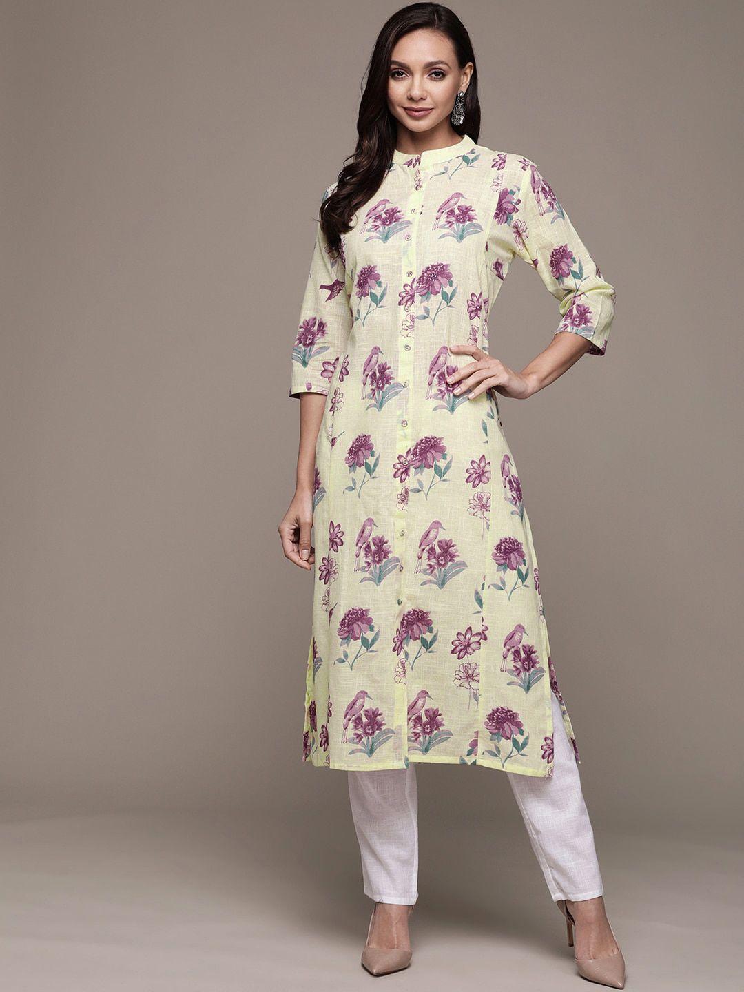 ishin women floral printed floral cotton kurta