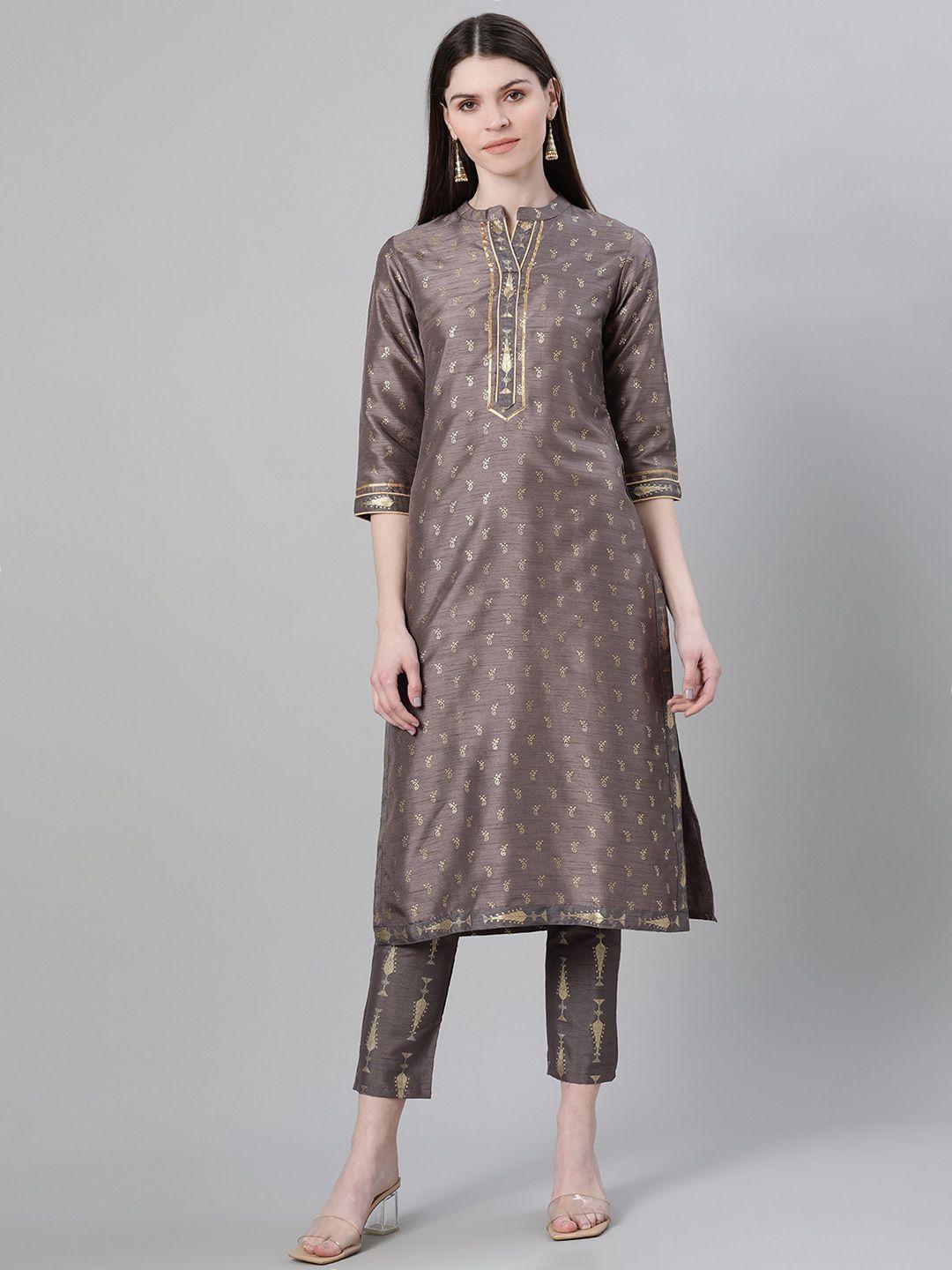 ziyaa women ethnic motifs printed gotta patti detail kurta