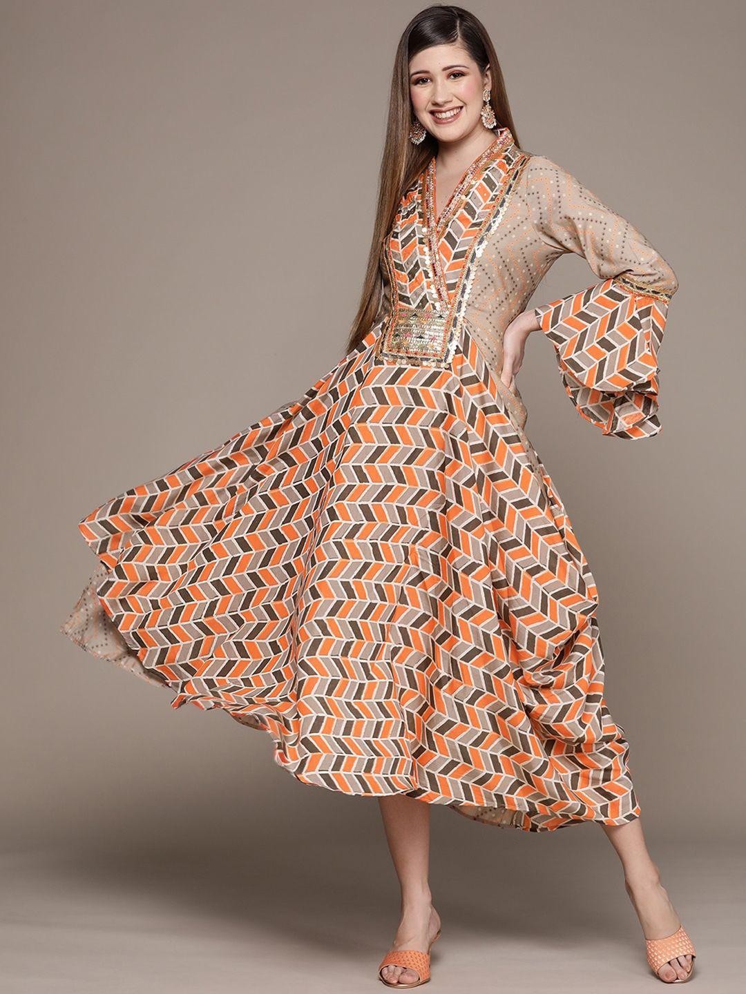 ishin printed a-line midi dress