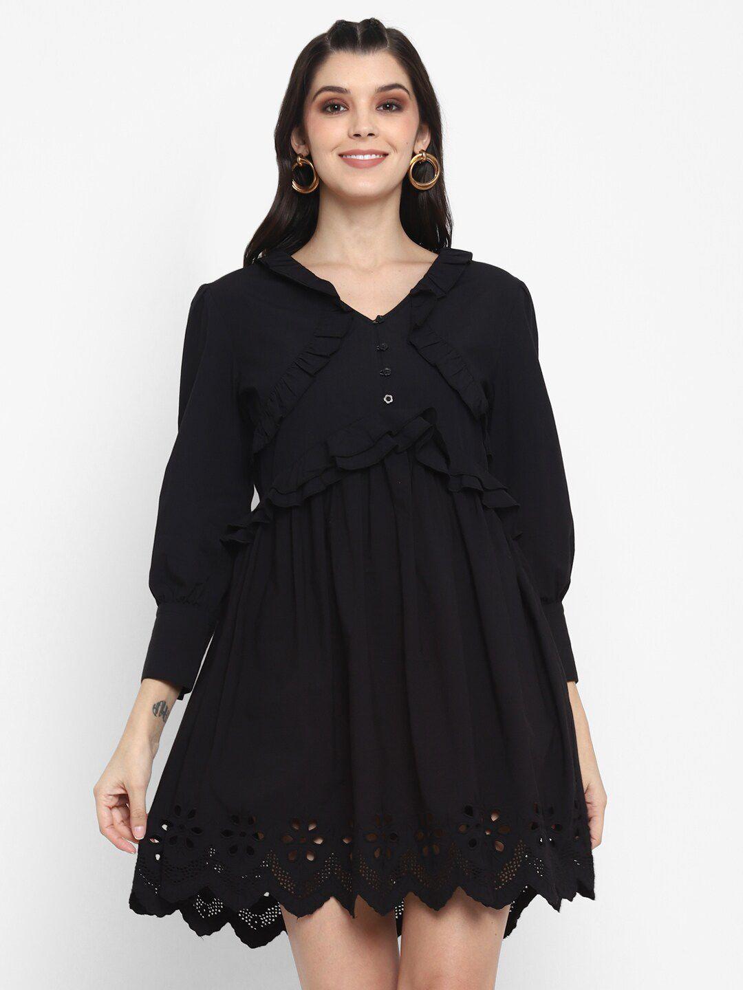 blanc9 cuffed sleeve ruffled cotton dress