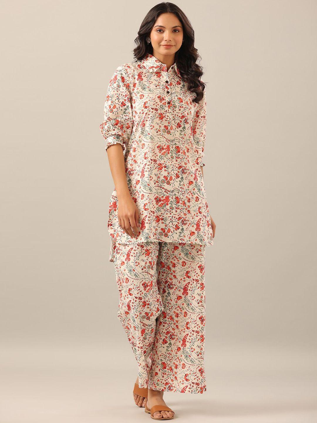 jisora women 2 pieces floral printed pure cotton night suit