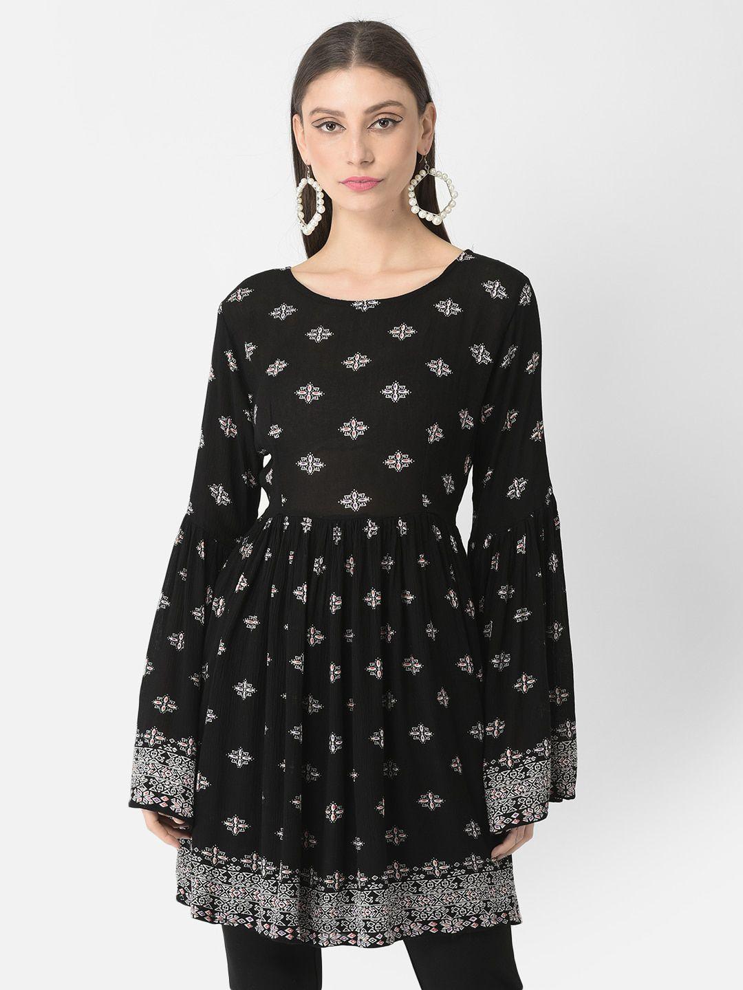 veldress ethnic printed  bell sleeves longline top