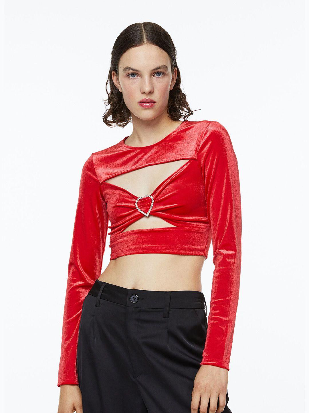 h&m women cut-out velour top