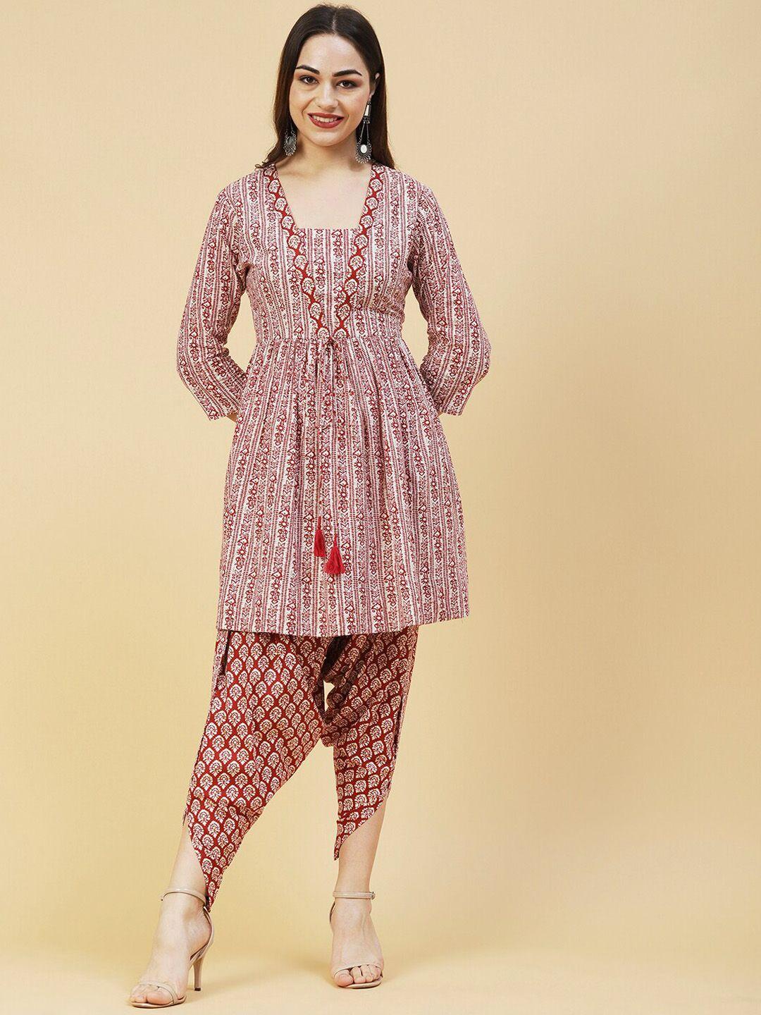 fashor women ethnic motifs printed empire pure cotton kurti with dhoti pants