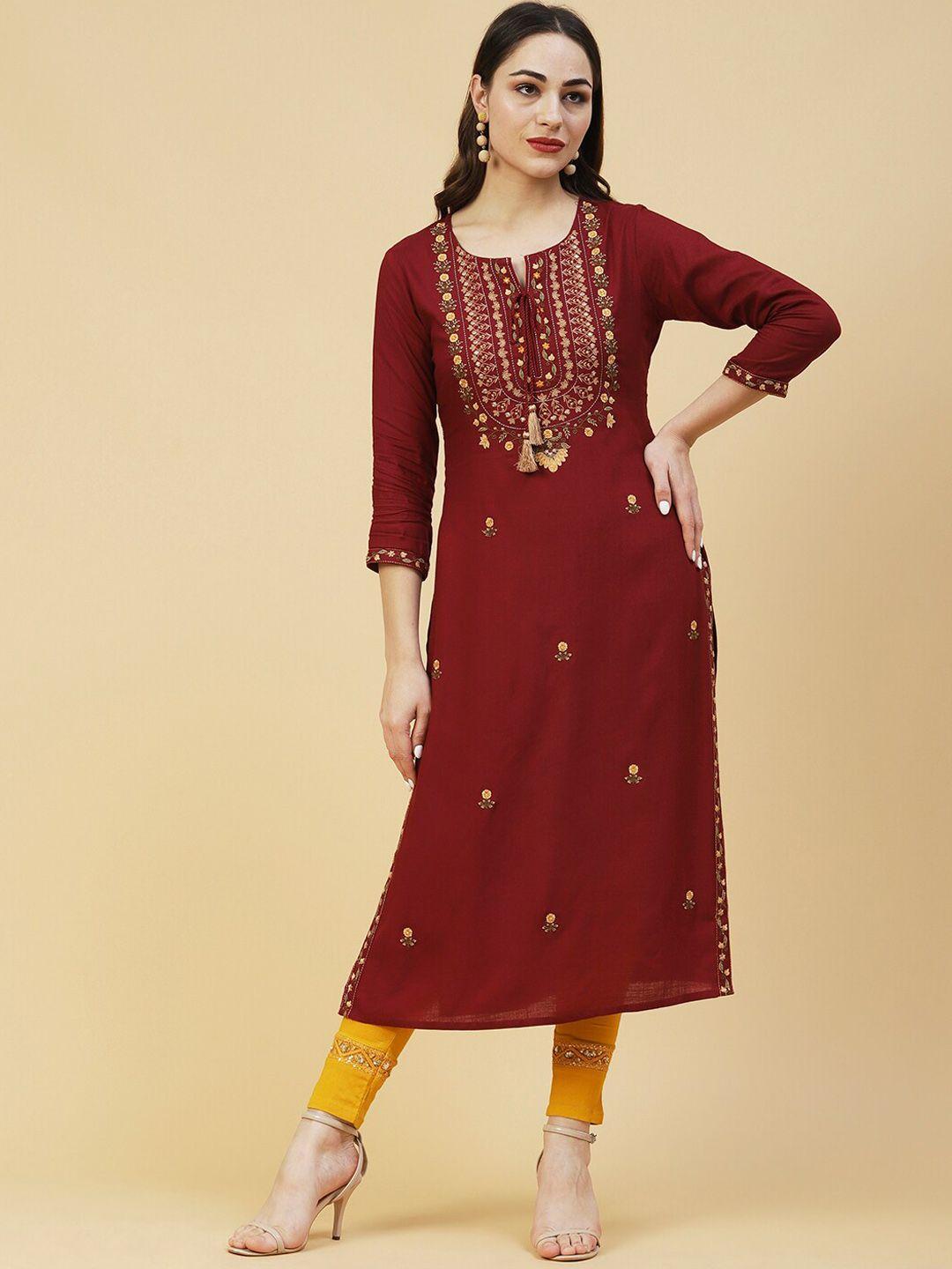 fashor women embroidered notch neck straight kurta