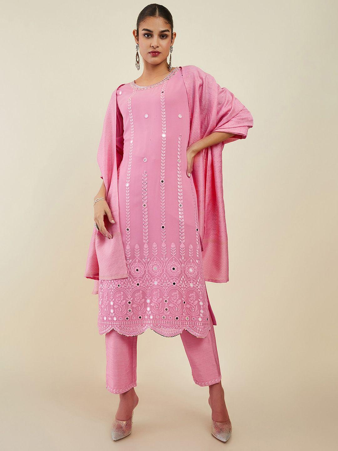 soch women embroidered mirror work kurta with trousers & dupatta